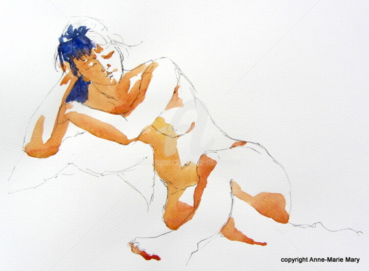 Peinture intitulée "croquis Maeva 2" par Anne-Marie Mary, Œuvre d'art originale