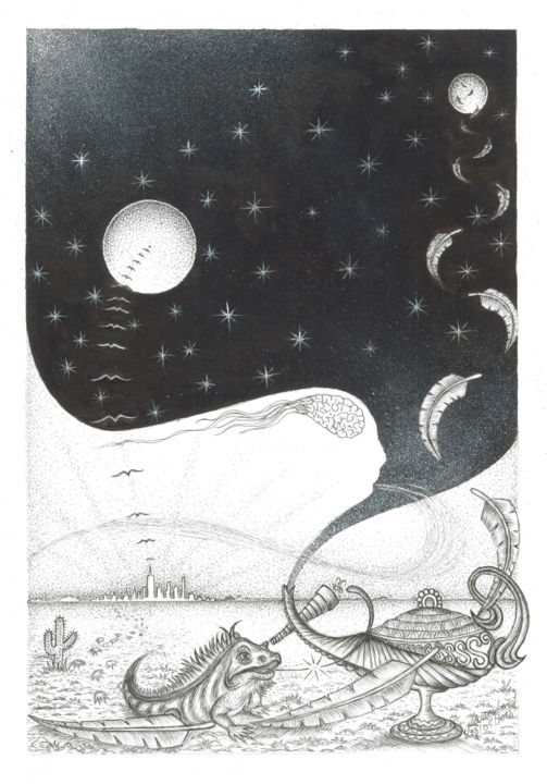 Drawing titled "A criacao do univer…" by Dimarco.Art, Original Artwork, Ink Mounted on Aluminium