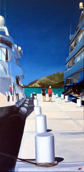 Peinture intitulée "Antigua Yacht Club" par Arnaud Feuga, Œuvre d'art originale, Huile Monté sur Châssis en bois