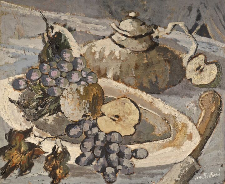 Ζωγραφική με τίτλο "Nature morte bleue" από Dominique Bertrand, Αυθεντικά έργα τέχνης, Λάδι