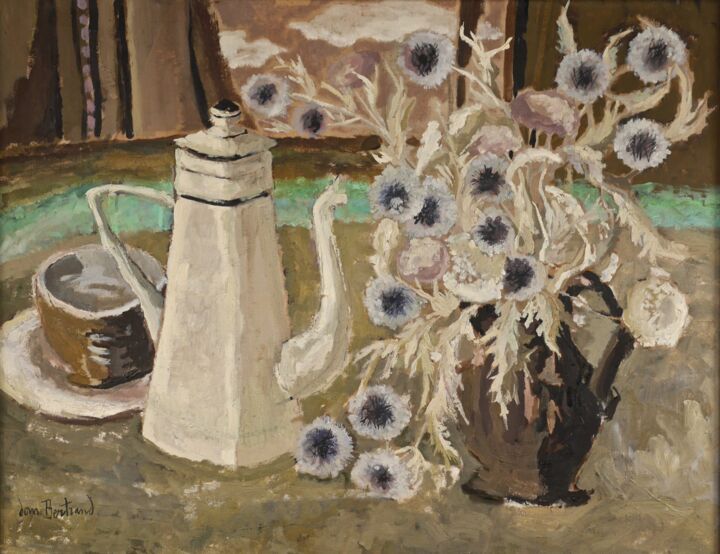 Peinture intitulée "Cafetière aux chard…" par Dominique Bertrand, Œuvre d'art originale, Huile