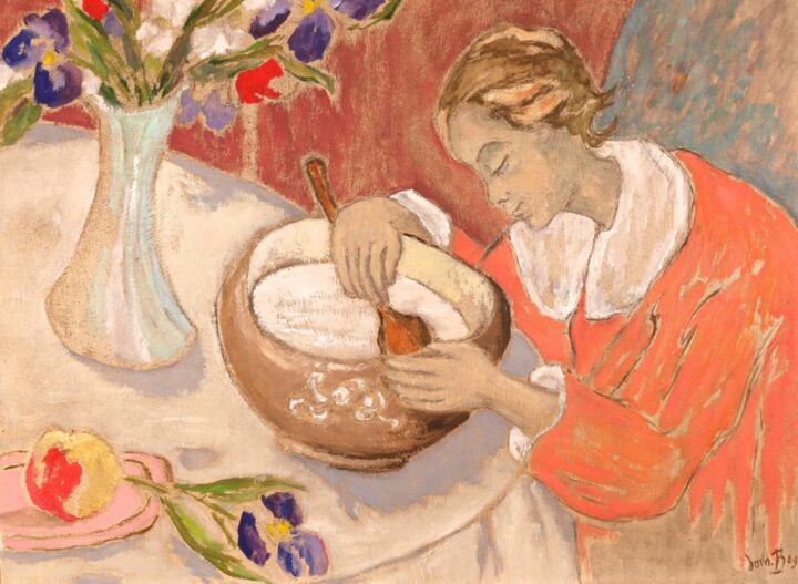 Peinture intitulée "La robe rouge (2)" par Dominique Bertrand, Œuvre d'art originale, Huile