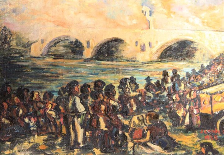 "Sur le Pont d'Avignon" 绘画, 15x21.7 in