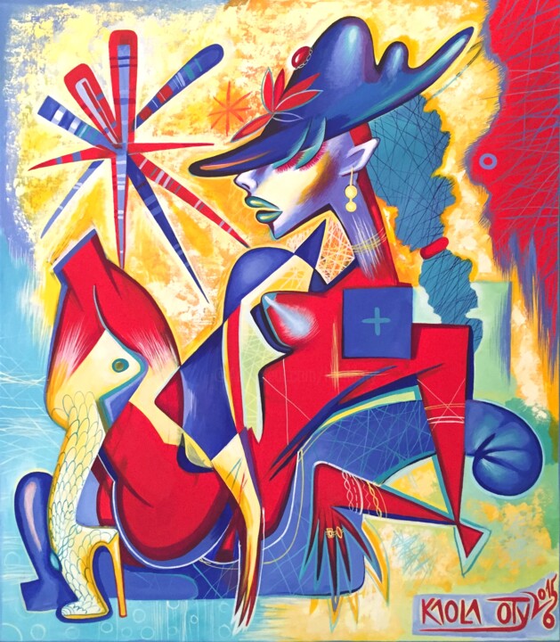 Blue Hatt 绘画, 27.6x23.6 in