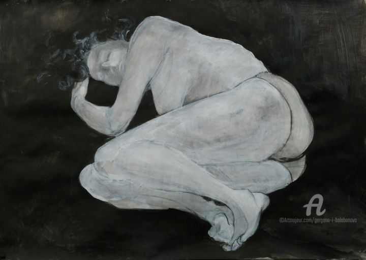 Tekening getiteld "Sleep (nude study)" door Gergana Balabanova, Origineel Kunstwerk, Acryl