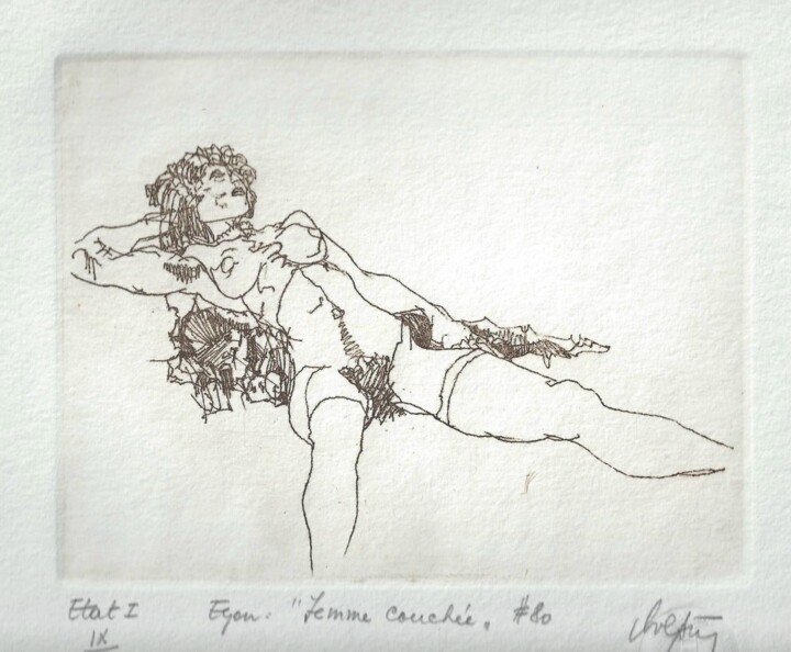 Egon "femme couchée" #80 Printmaking, 5.9x7.5 in