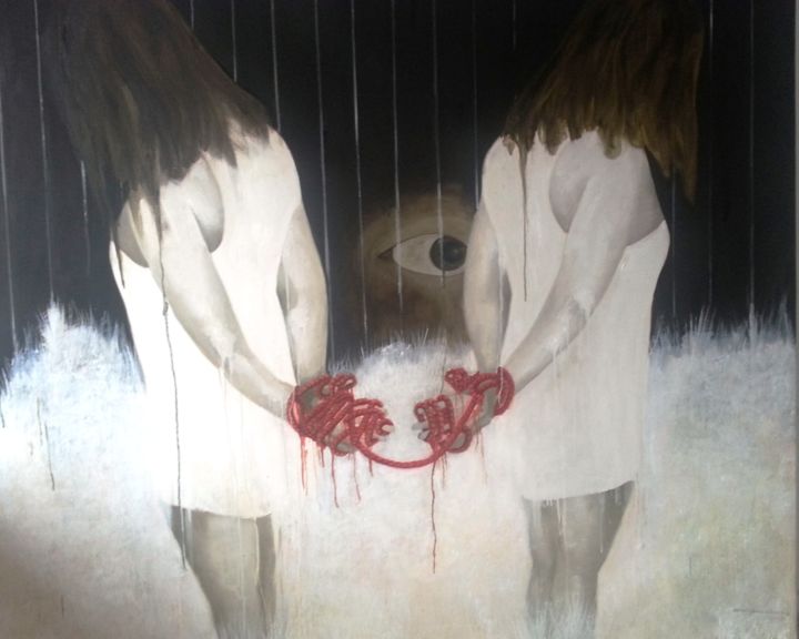 Painting titled "attached." by Dominique Selen, Original Artwork