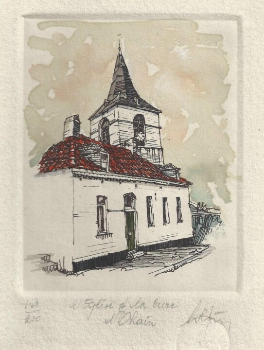 Ohain, l'église & la cure 印花与版画, 5.5x4.3 in