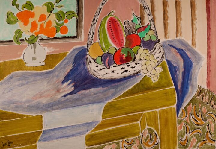 Peinture intitulée "Pastèque sur l'étab…" par Dominique Bertrand, Œuvre d'art originale, Huile