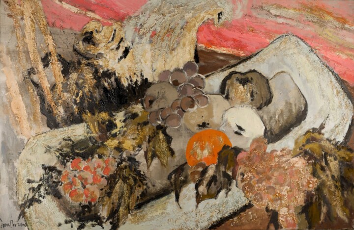 Peinture intitulée "La théière aux frui…" par Dominique Bertrand, Œuvre d'art originale, Huile