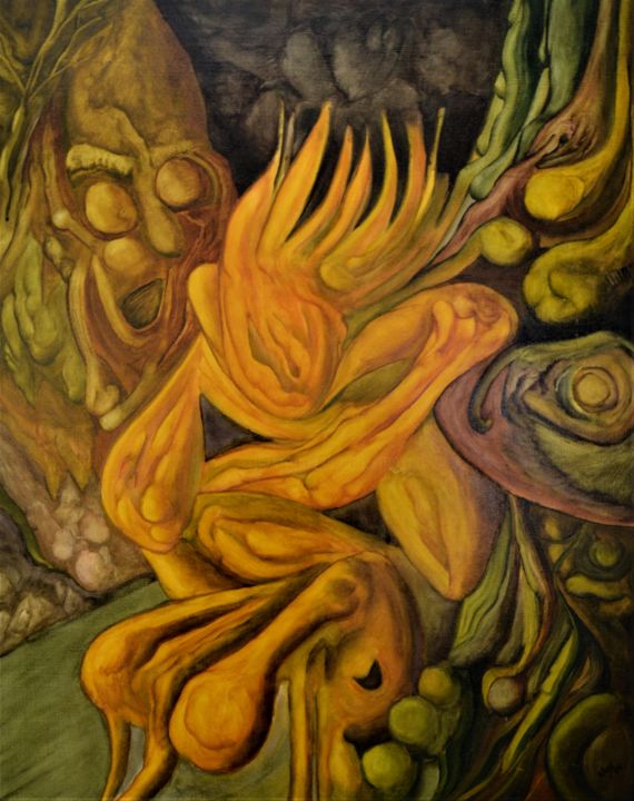 Schilderij getiteld "L'agonie de Peter F…" door Max No, Origineel Kunstwerk, Olie