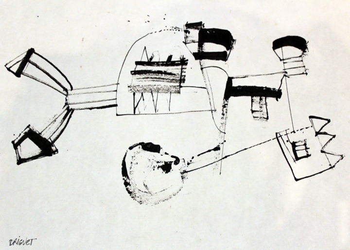 Tekening getiteld "Shadok" door Michel Alexandre, Origineel Kunstwerk