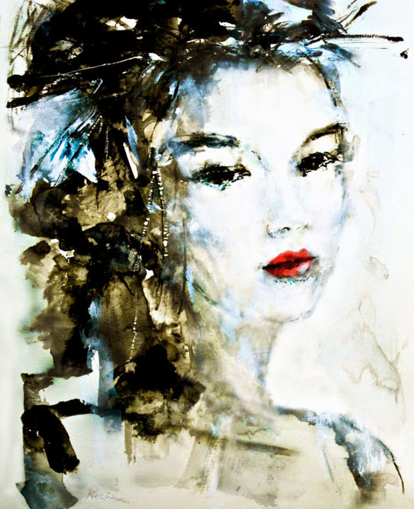 Schilderij getiteld ""Geisha"" door Hein Kocken, Origineel Kunstwerk