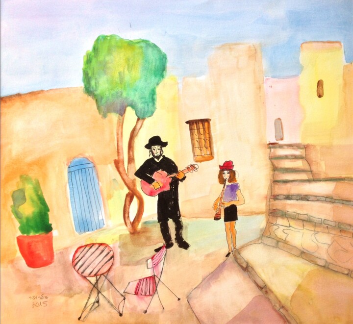 klezmers in safed 绘画, 18.9x20.5 in