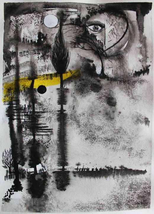 Peinture intitulée "Les chemins de fort…" par Clau Redier-Clément, Œuvre d'art originale, Encre