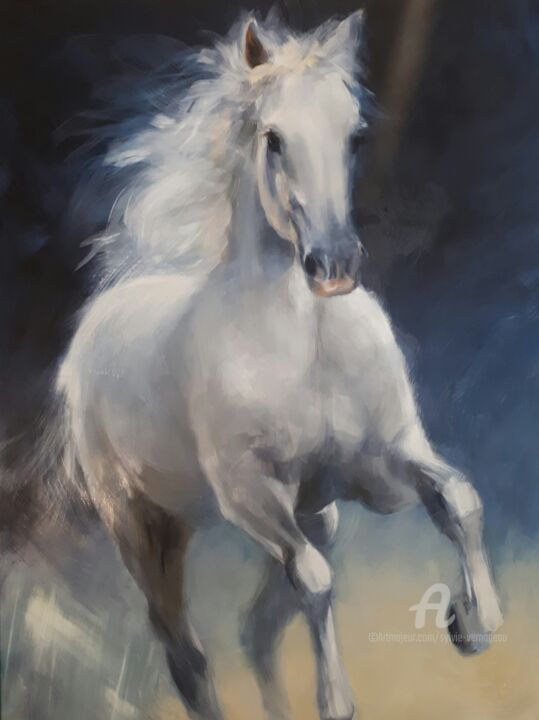 Peinture intitulée "Cheval de spectacle…" par Sylvie Vernageau, Œuvre d'art originale, Huile