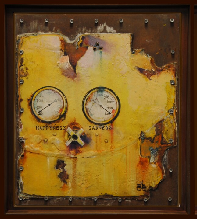 Peinture intitulée "Tôle story happiness" par Jicé, Œuvre d'art originale, Huile Monté sur Métal
