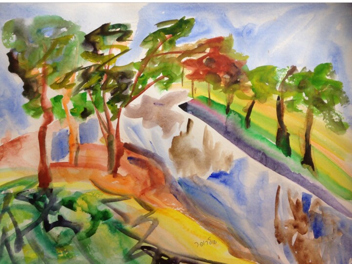 Hayarkon Park in Tel-Aviv 绘画, 18.9x26.8 in
