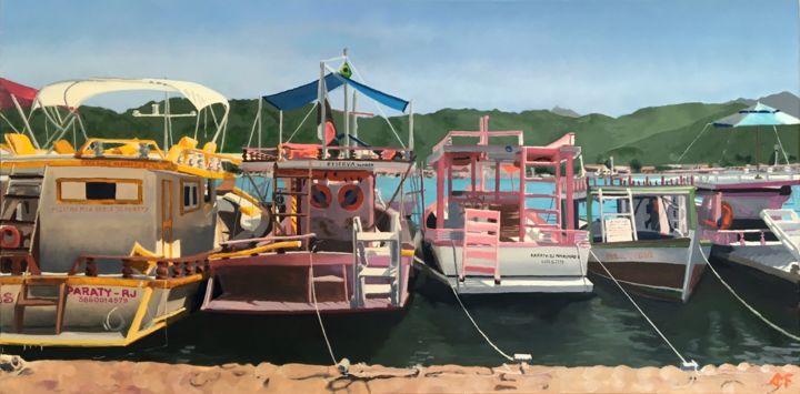 Peinture intitulée "Bateaux à Paraty" par Arnaud Feuga, Œuvre d'art originale, Huile Monté sur Châssis en bois