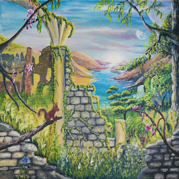 Peinture intitulée "Jardin planétaire" par Emmanuelle Menny Fleuridas, Œuvre d'art originale, Acrylique
