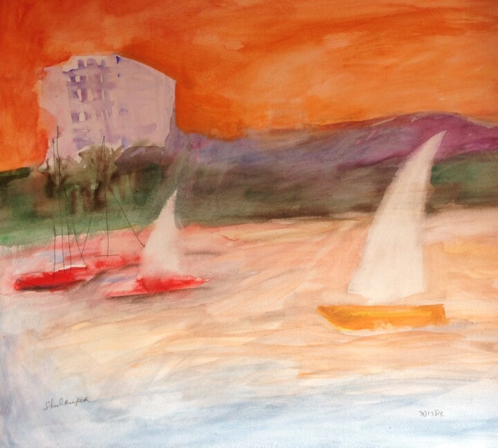Painting titled "seascape" by Janna Shulrufer, Original Artwork, Watercolor