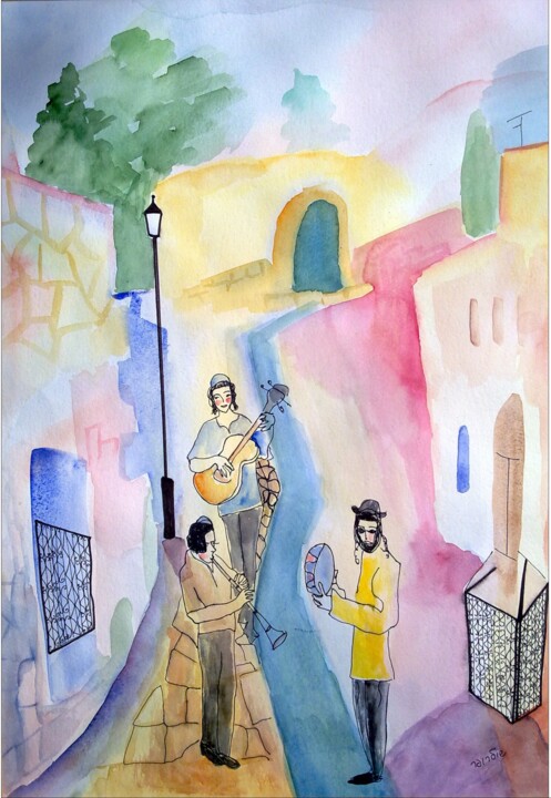 klezmers in Safed 4 绘画, 19.3x13.4 in