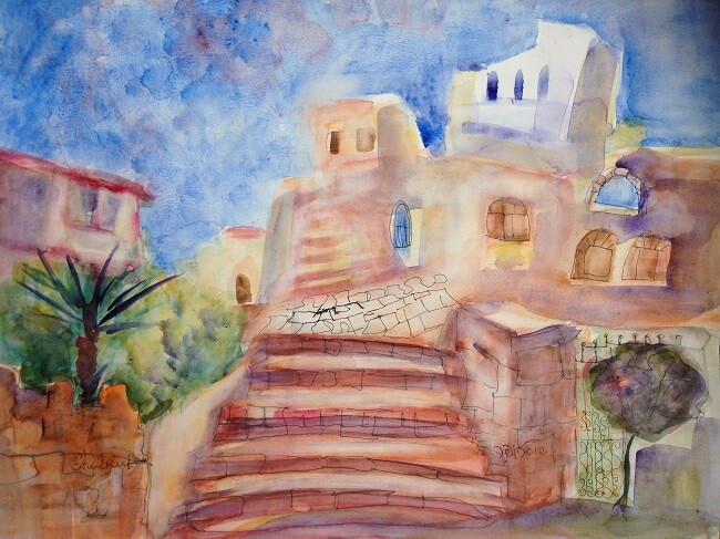 landscape in Safed 1 绘画, 19.7x25.6 in
