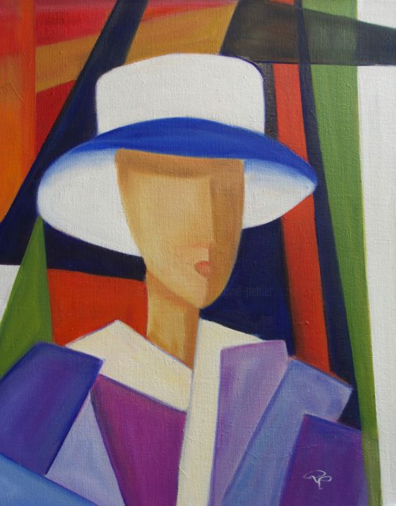LA FEMME AU CHAPEAU 绘画, 19.7x15.8 in