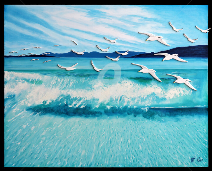 Painting titled "Les chevaux de la m…" by Jean-Jacques Venturini, Original Artwork, Oil Mounted on Other rigid panel
