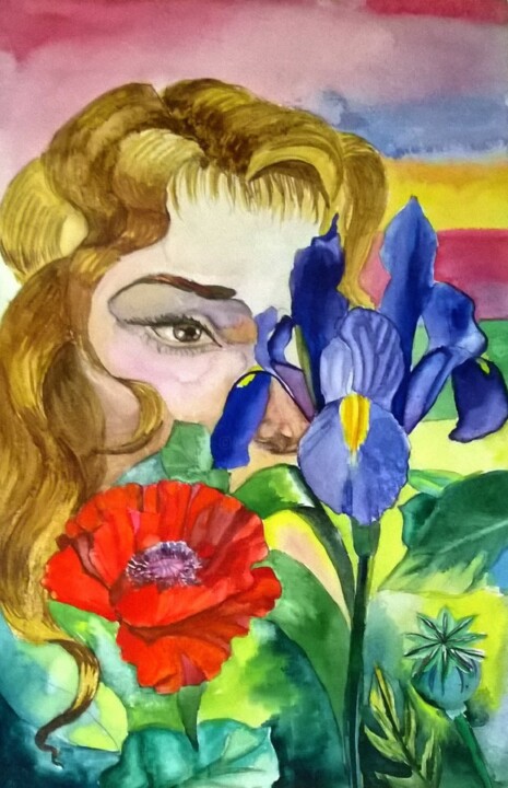 Schilderij getiteld "I am there" door Desislava Antonova, Origineel Kunstwerk, Aquarel
