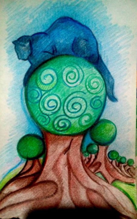 Drawing titled "il gatto blu" by Daniela Sasso, Original Artwork