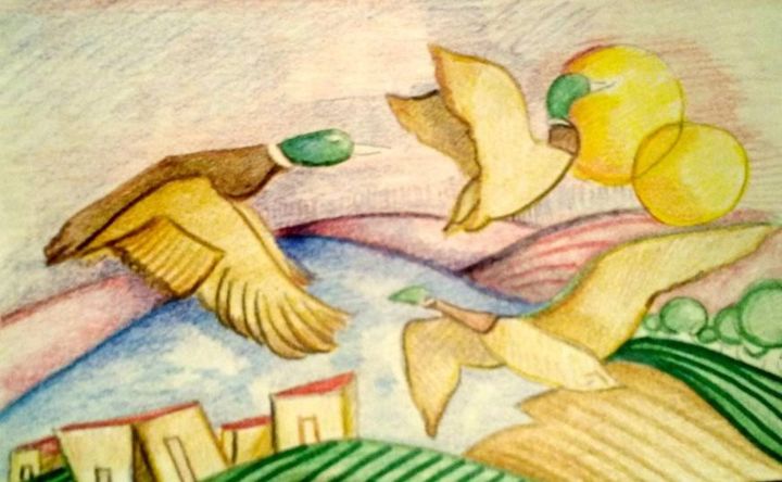 Drawing titled "ritorno nel maine" by Daniela Sasso, Original Artwork, Conté