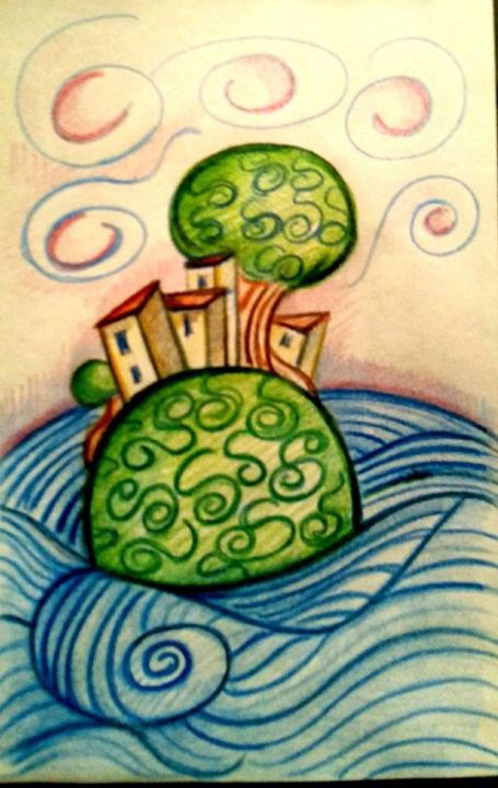 Drawing titled "isolotta" by Daniela Sasso, Original Artwork, Conté