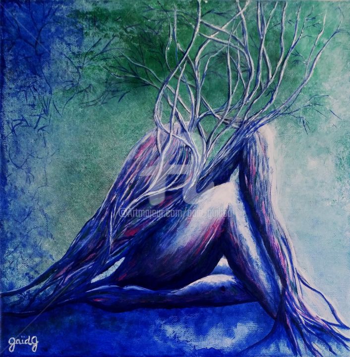 Painting titled "Arbre Grâcieux" by Gaïdg, Original Artwork, Acrylic Mounted on Wood Stretcher frame