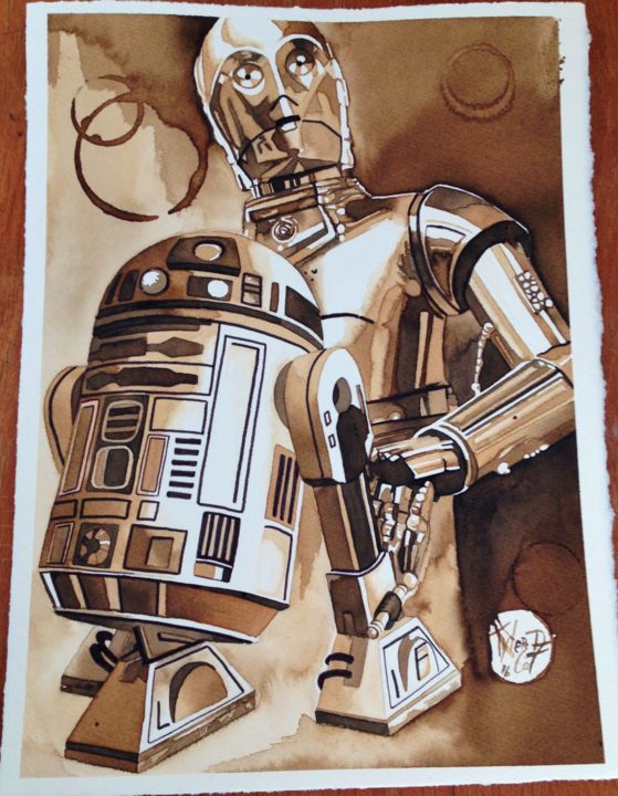 Malerei mit dem Titel "c3po e r2d2" von Tyler D Cat, Original-Kunstwerk
