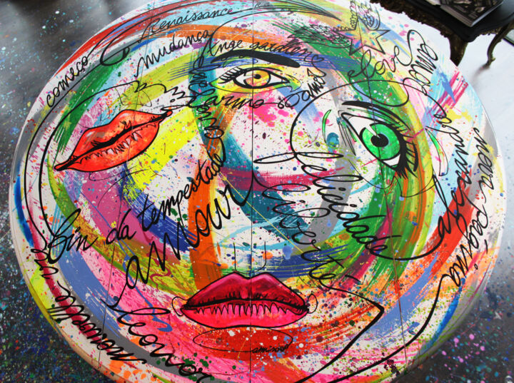 Peinture intitulée "Table customisée" par Ann'Soco, Œuvre d'art originale, Acrylique