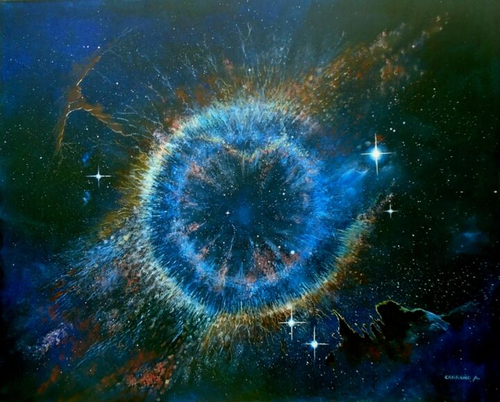Painting titled "L'oeil de l'espace" by Carreno Antonio" Le Peintre Des Étoiles", Original Artwork, Acrylic