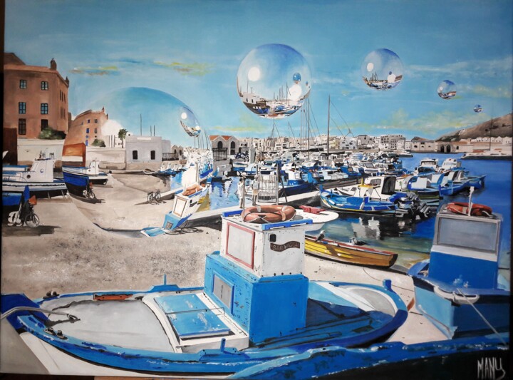 Peinture intitulée "Les touristes à Fav…" par Manu Surreabulliste, Œuvre d'art originale, Huile
