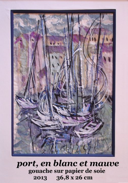 Peinture intitulée "port en blanc et ma…" par Ioana, Œuvre d'art originale, Gouache