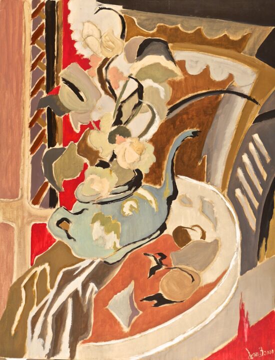 Peinture intitulée "Théière bleue" par Dominique Bertrand, Œuvre d'art originale, Huile