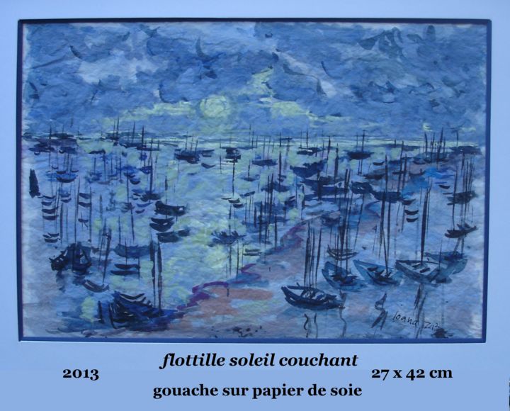 Peinture intitulée "flotille soleil cou…" par Ioana, Œuvre d'art originale, Gouache Monté sur artwork_cat.