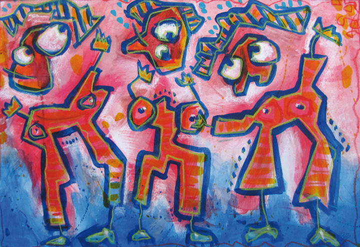 "Drei Figuren" başlıklı Tablo Baerbel Busch tarafından, Orijinal sanat, Akrilik