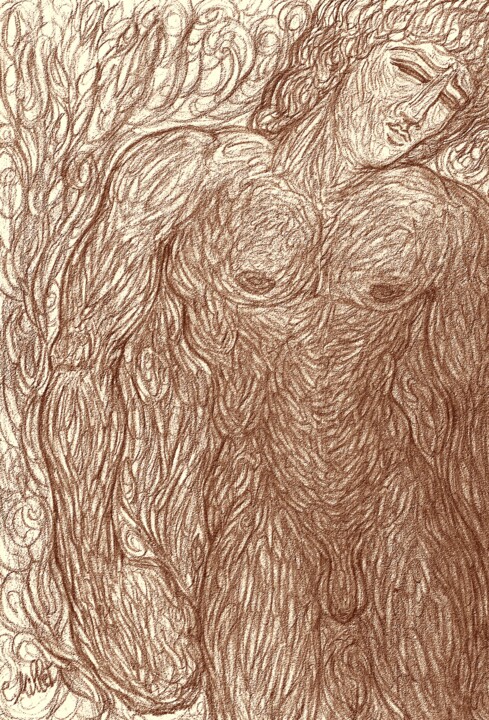 Dessin intitulée "L'Eveil d'Eros (2)" par Cindy Millet, Œuvre d'art originale