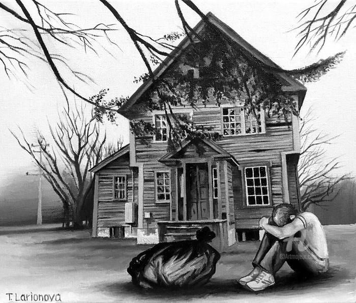 Painting titled "The first murder 19…" by Tania Larionova, Original Artwork, Oil