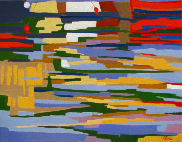 Peinture intitulée "Reflets dans le port" par Jean-Noël Le Junter, Œuvre d'art originale, Huile Monté sur Châssis en bois