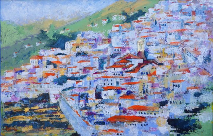 Pittura intitolato "Pueblo Blanco, Còmp…" da Jill Carrott, Opera d'arte originale, Acrilico
