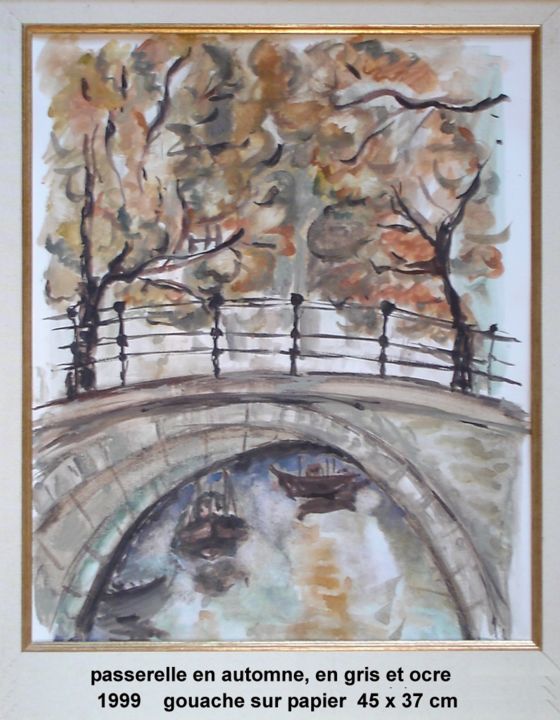 Peinture intitulée "passerelle en autom…" par Ioana, Œuvre d'art originale, Gouache
