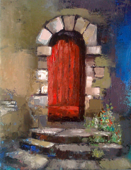 Ζωγραφική με τίτλο "Door(24x30cm, oil p…" από Kamsar Ohanyan, Αυθεντικά έργα τέχνης, Λάδι