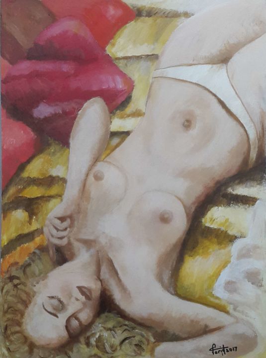 Peinture intitulée "Sleeping by the win…" par Farid Maatouk, Œuvre d'art originale, Acrylique