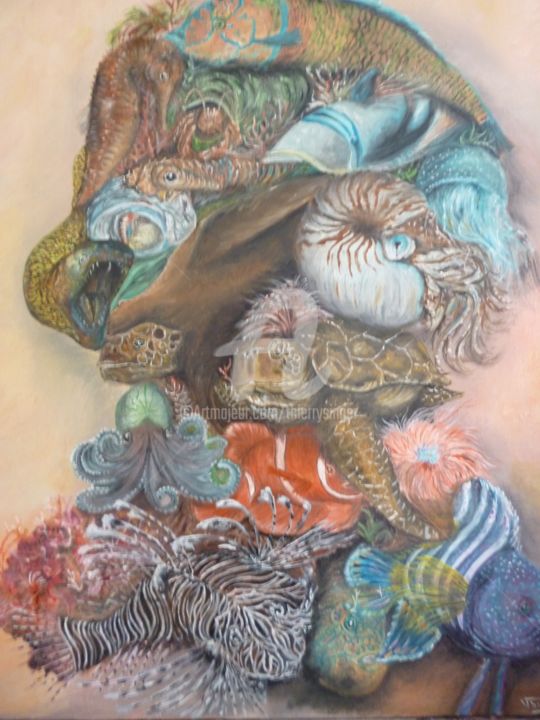 "ADAM au pays des fonds-marins" 绘画, 31.9x25.6 in